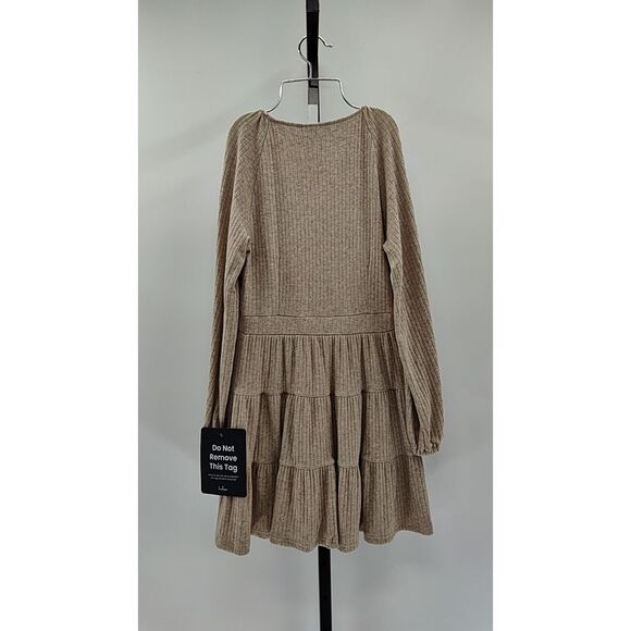Lulus Women Adorable Option Long Sleeve Mini Sweater Dress Beige Small - Picture 3 of 3